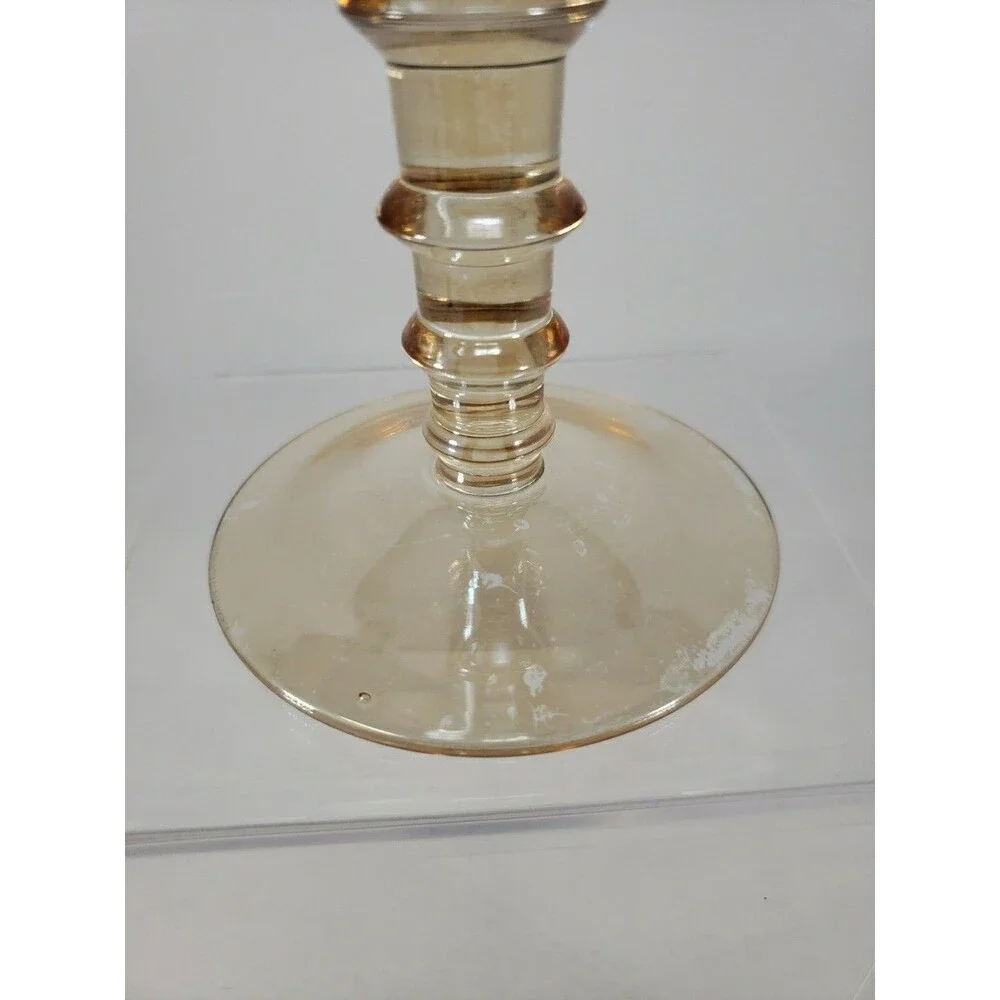 Vintage MCM Smoky Blue Glass Goblet Amber Stepped Ribbed Stem 2-Tone Wine Glass